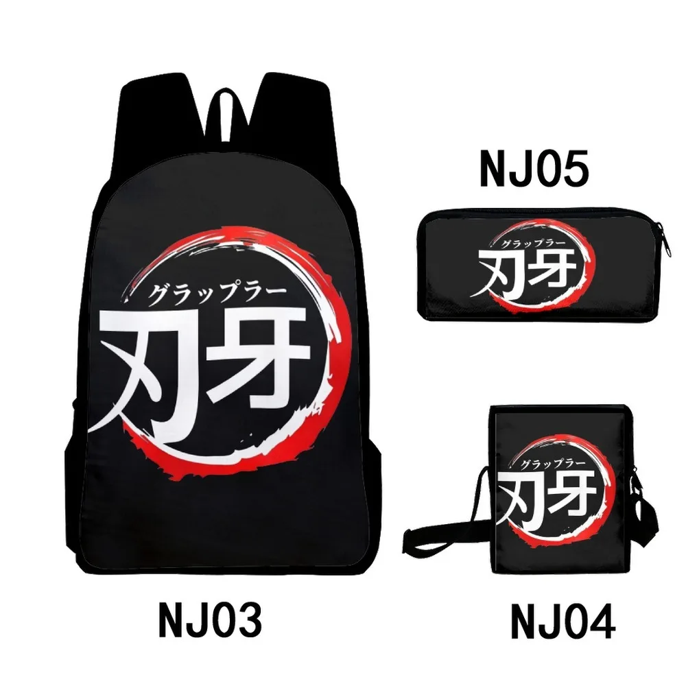 Yujiro Baki Hanma 3D Print mochilas escolares, mochila para laptop, bolsa de ombro inclinado, estojo de lápis, anime clássico, 3 peças por conjunto