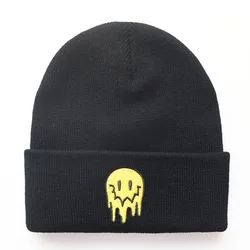 Autumn Winter Like Ice Cream Melting Ghost Embroidery Acrylic Unisex Beanies Skull Hat for Men Women Outdoor Warm Cold Cap W175