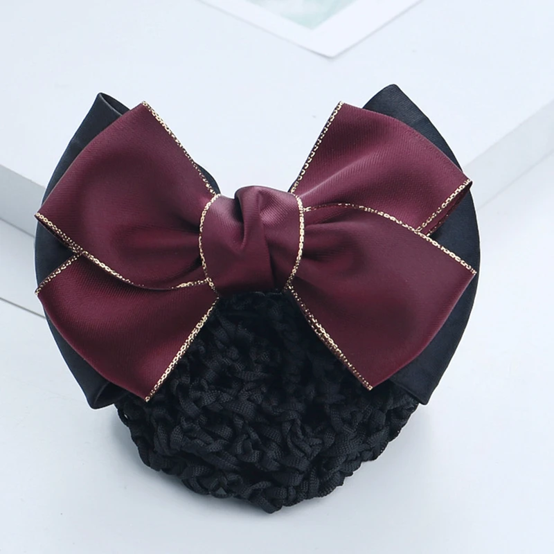 Bowknot Decor Snood Net Barrette Imitation Silk Hair Clip Elegant Hair Styling Accessory