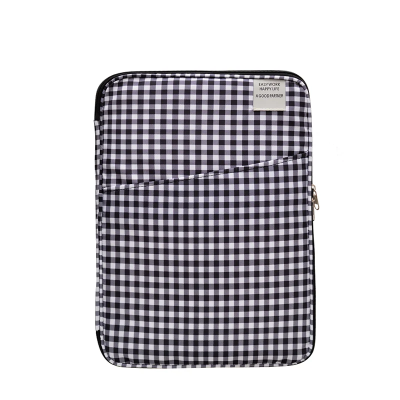11.6 Inch Plaid Nylon Laptop Sleeve Tablet Inner Bag Portable Notebook Computer Carrying Case Multi Pocket for Office Commute