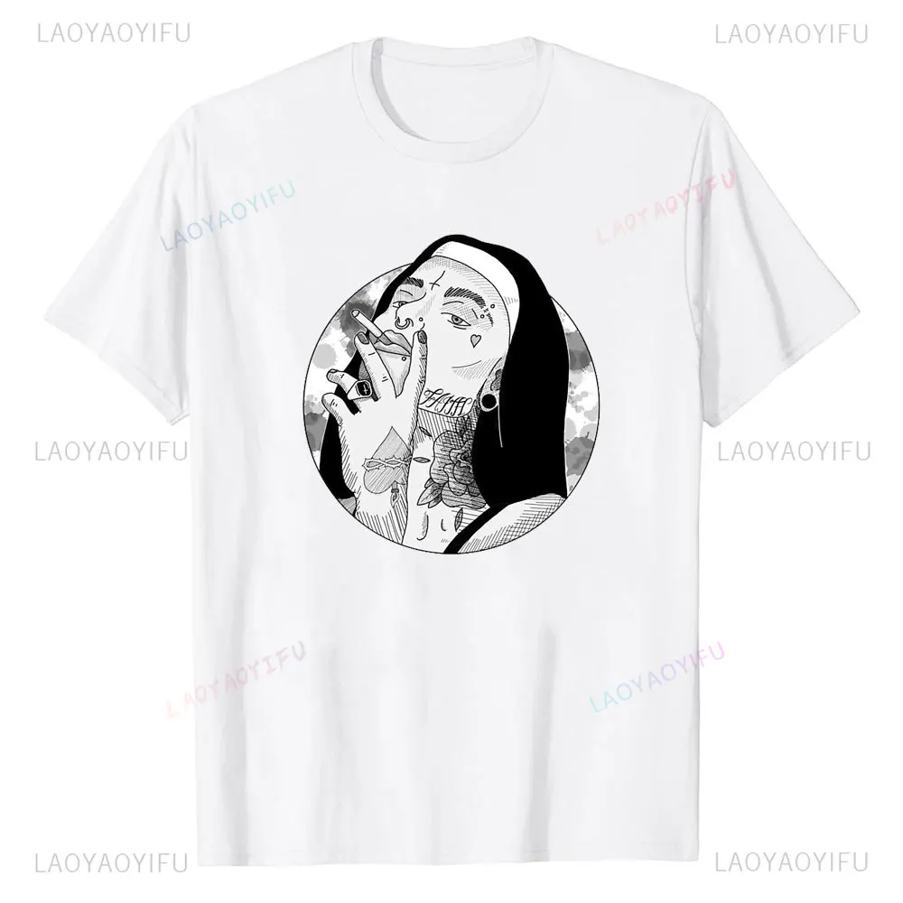 YZLDS T Shirt for Man Satanic Nun Tattoos Unholy Y2k Style Graphic Nun Satan Vintage Luxury Summer Casual Printed T-shirt Tops