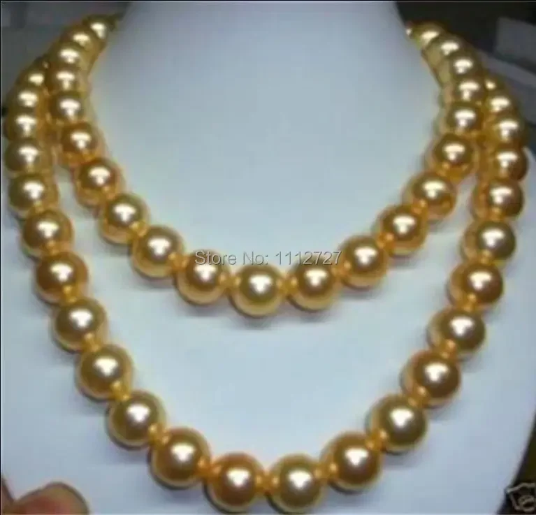 Natural Stone 8 10 12mm gold-color AAA south sea shell pearl necklace 36INCH beads Hand Made jewelry making Wholesale Price