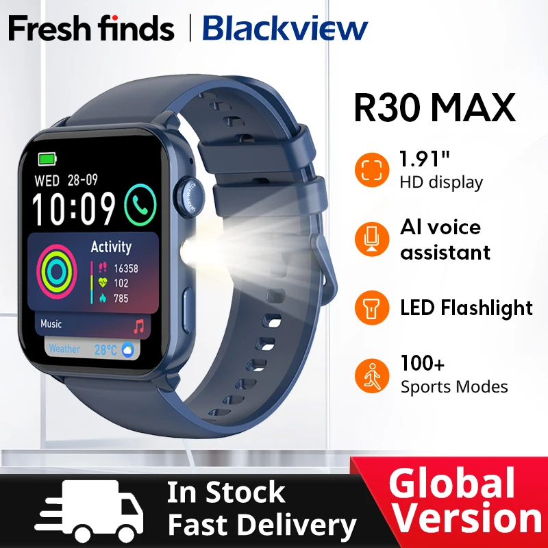 

【Мировая премьера】Blackview R30 Max Smartwatch 1,91 дюйма, фонарик, Bluetooth, телефонный звонок, аль, голосовой помощник, 350 мАч, спортивные часы
