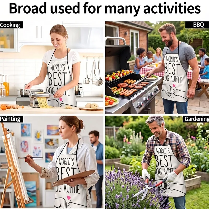 1PC【Apron】2DFlat effect，Printed with minimalist line art style“WORLD'S BEST DOG AUNTIE”Fun prints，Durable properties enhanced，Su