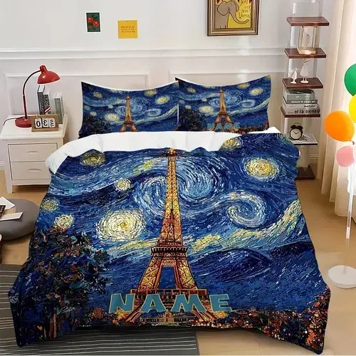 Eiffel Tower Duvet Cover Eiffel Tower Background Theme Duvet Cover Suitable for Children Kids and Adults Soft and Breathable