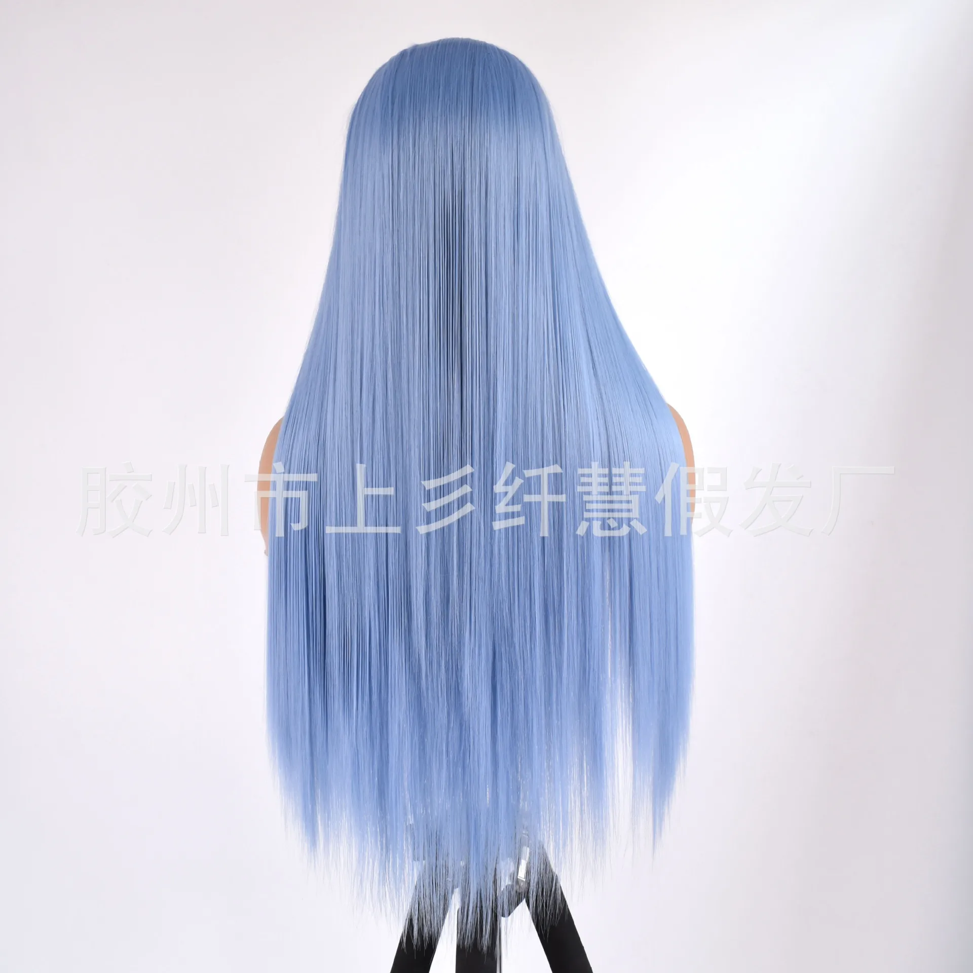 Hand Tied Synthetic Sky Blue Lace Front Straight Wig, Freestyle Parting Cosplay Photo Shoot Party Hair Costume