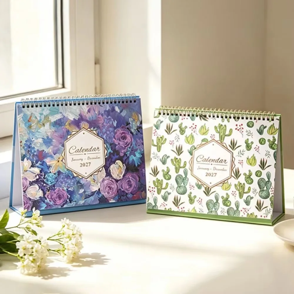 2027 Floral Desk Calendar Watercolor Art Standing Table Calendar Multiple Patterns Monthly Planner Desktop Decor for Home Office
