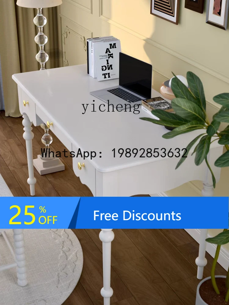 retro style all solid wood against the wall desk bookcase combination home study table writing table ivory white