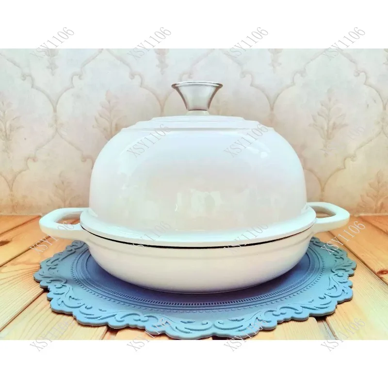 24cm Enamel Cast Iron Pot Flat Bottom Bread Baking Pan Seafood Pot for Oven Gas Electric Stove view 4