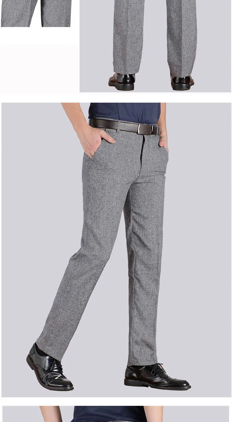 Herren Business-Anzughose, Casual, Mittellange, Weiche, Gepflegte Marken-Arbeitshose, Gerade Passform, Schwarz/Grau, Große Größen 28-40 – Detail 14