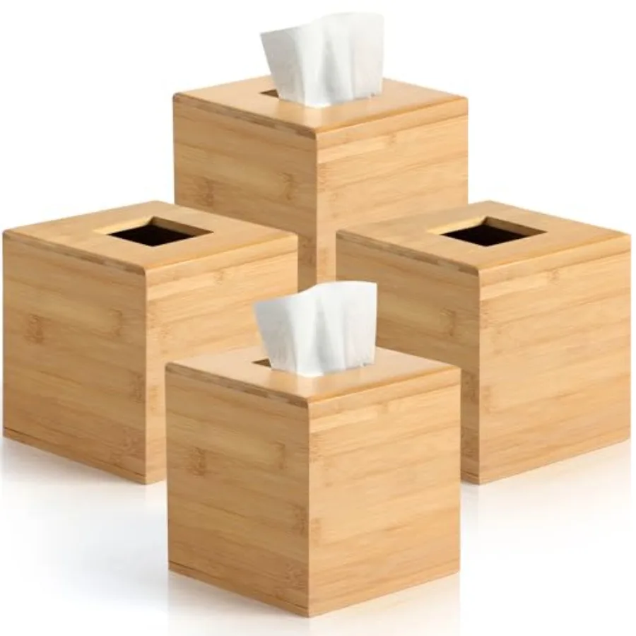 

4-Pack Natural Bamboo Tissue Box Covers 5.9" Cube Storage for Home and Commercial Use Multi-Scenario Decorative Holder for Klee