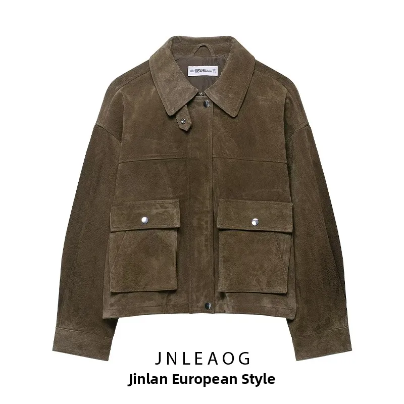 JNLEAOG Puro Pelle Pilota Jaet Faion delle Donne Versatile Tuta Sportiva Autunno Nuovo Arrivo 8073253 Poliestere Lungo Sve Cerniera