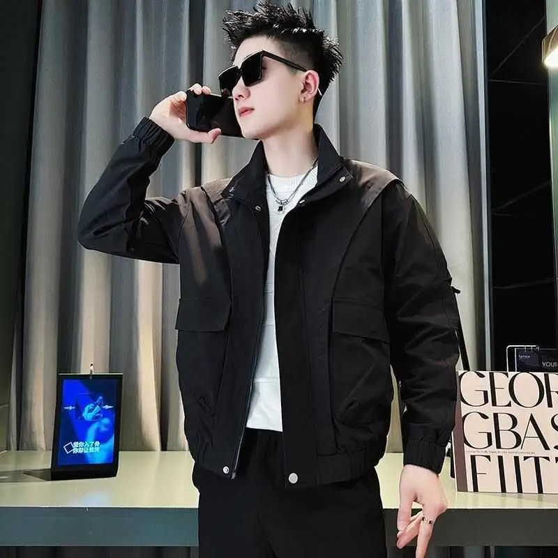 

Casual ort Jaet Men's Trendy Brand Haome Versatile Workwear Stand Collar irt Spring Autumn New 2024 Slim Fit Youth P...