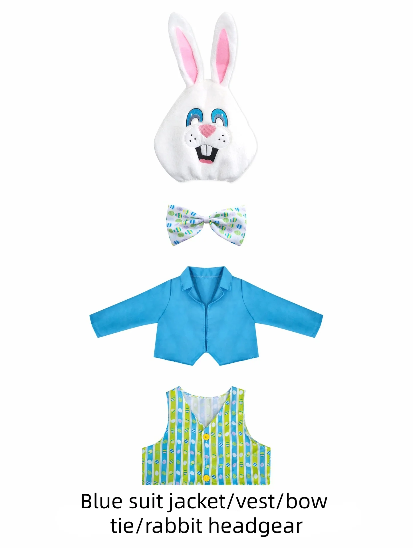 Easter Bunny Mascot Costume Full Set with Blue Jacket Vest Bow Tie for Adults view 6