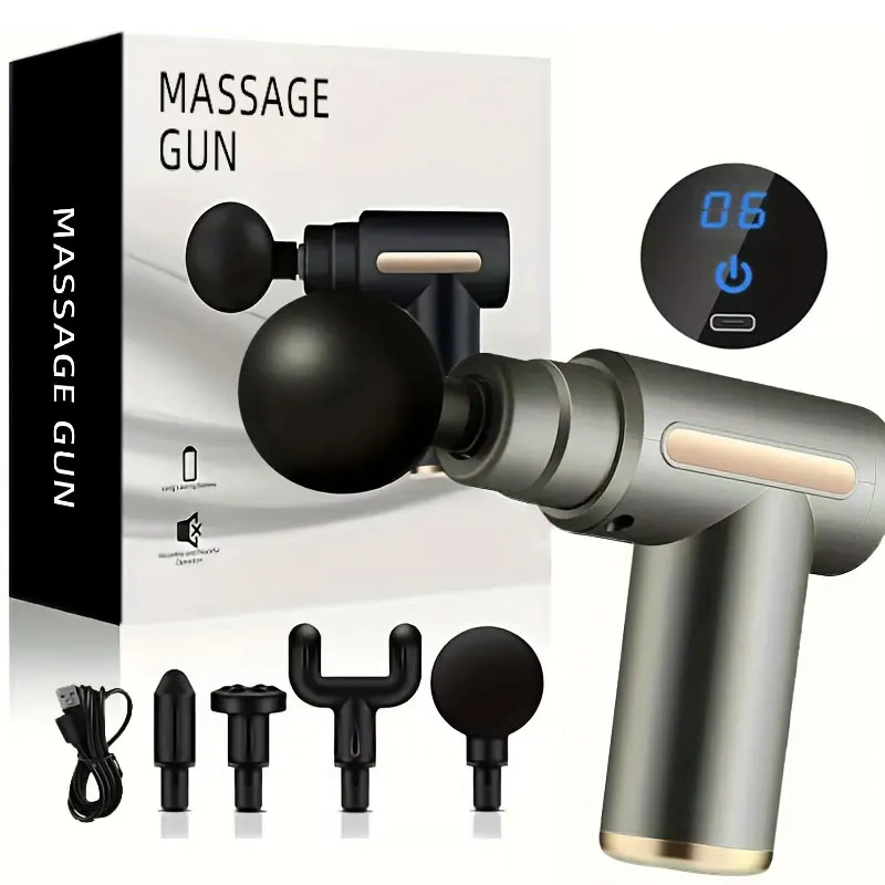 Mini Portable Fascia Massage Gun Electric Percussion Pistol Massager Body Relaxation LED Touch Screen 4Massage Head Holiday Gift