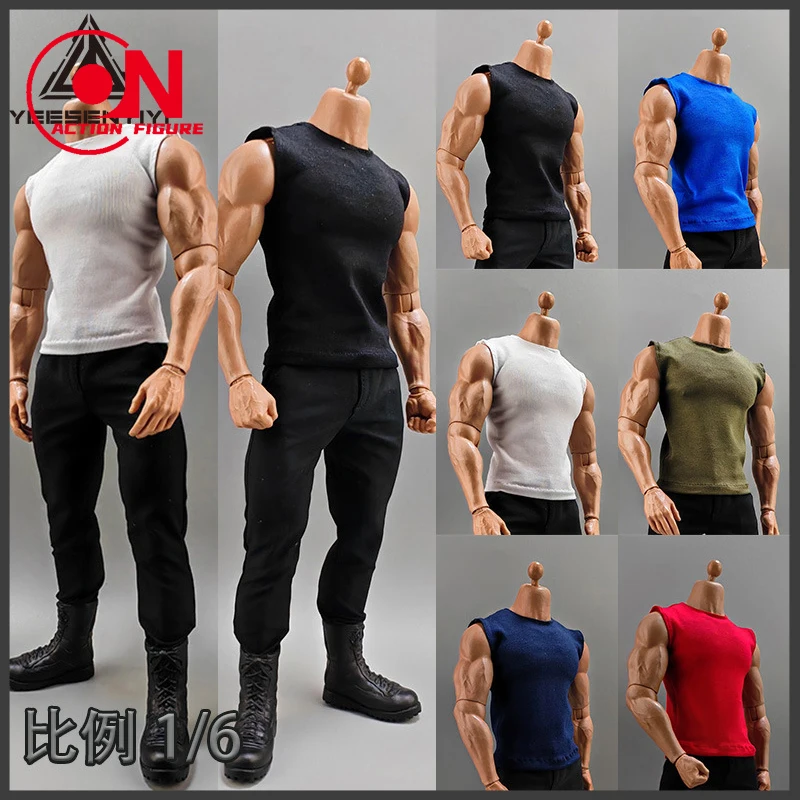 1/6 مقياس الذكور أكمام تي شيرت ملابس علوية نموذج صالح 12 ''AT027 الجندي قوي العضلات عمل الشكل دمى الجسم