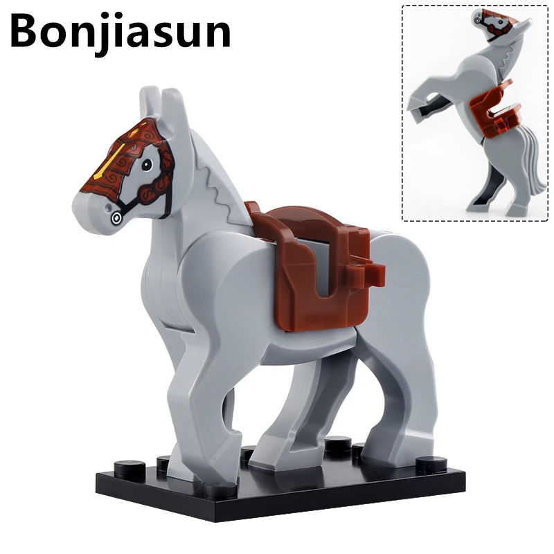 Caballo de guerra militar Medieval, bloques de construcción, Mini figuras de acción antiguas, accesorios, juguete para niños, regalo XP1011-XP1016