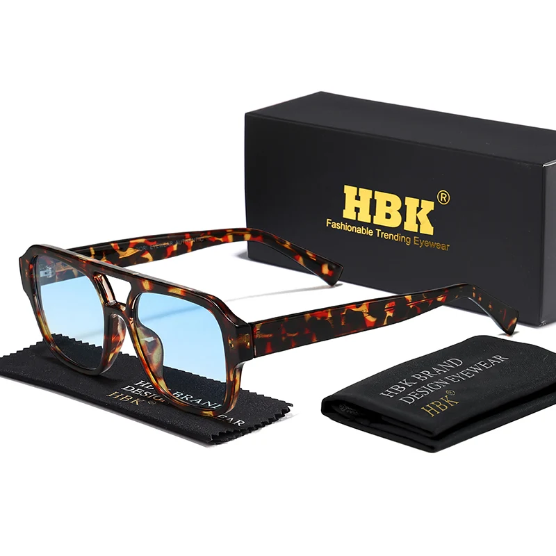 

HBK Punk Sunglasses Men Classic PFlat Top Square Double Bridges Sun Glasses Woman Summer Outdoor Travel Beach Ideal Choice