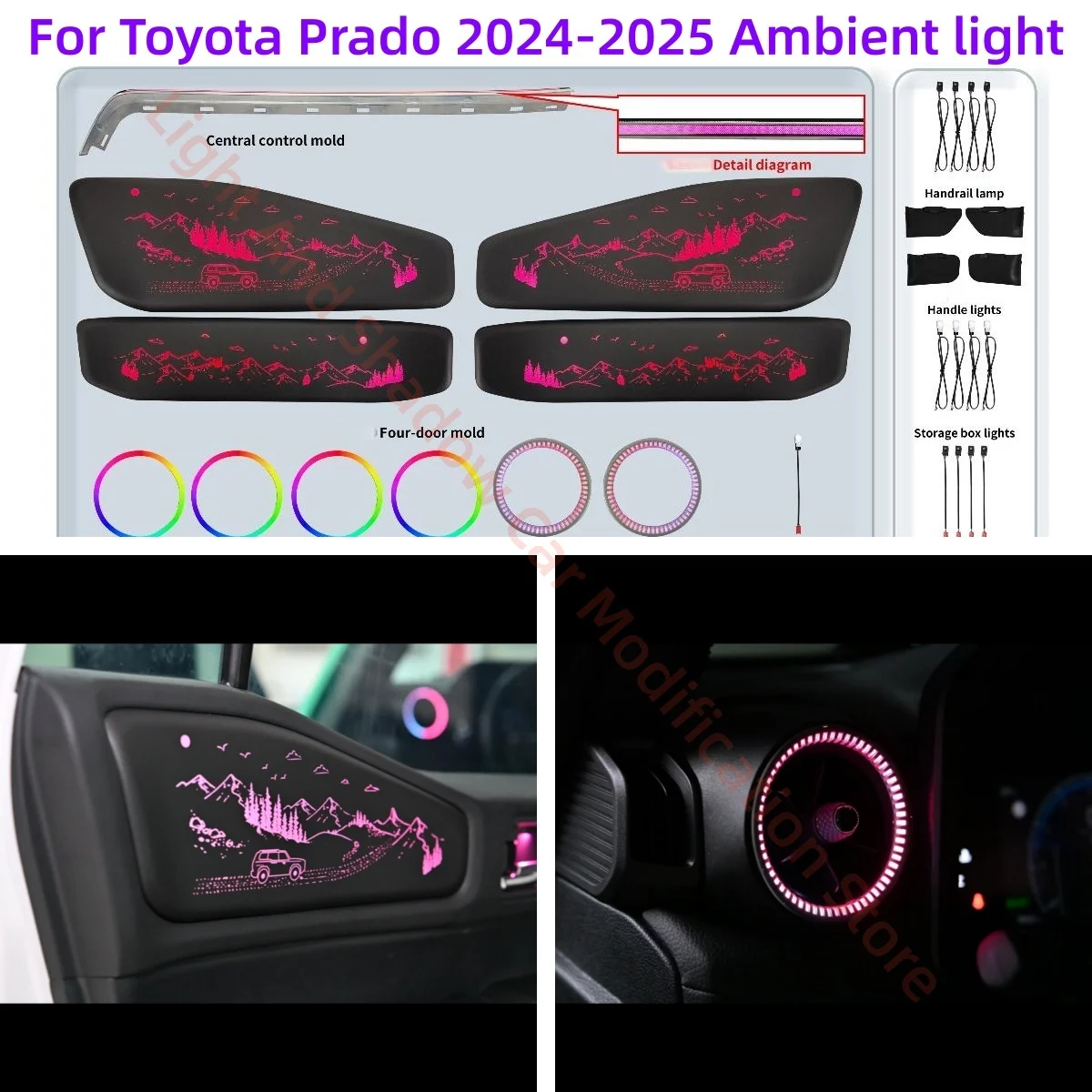 LED Ambient light For Toyota Prado 2024-2025 Car interior lighting upgrade Auto accessories Atmosphere lamp Buttons &APP control