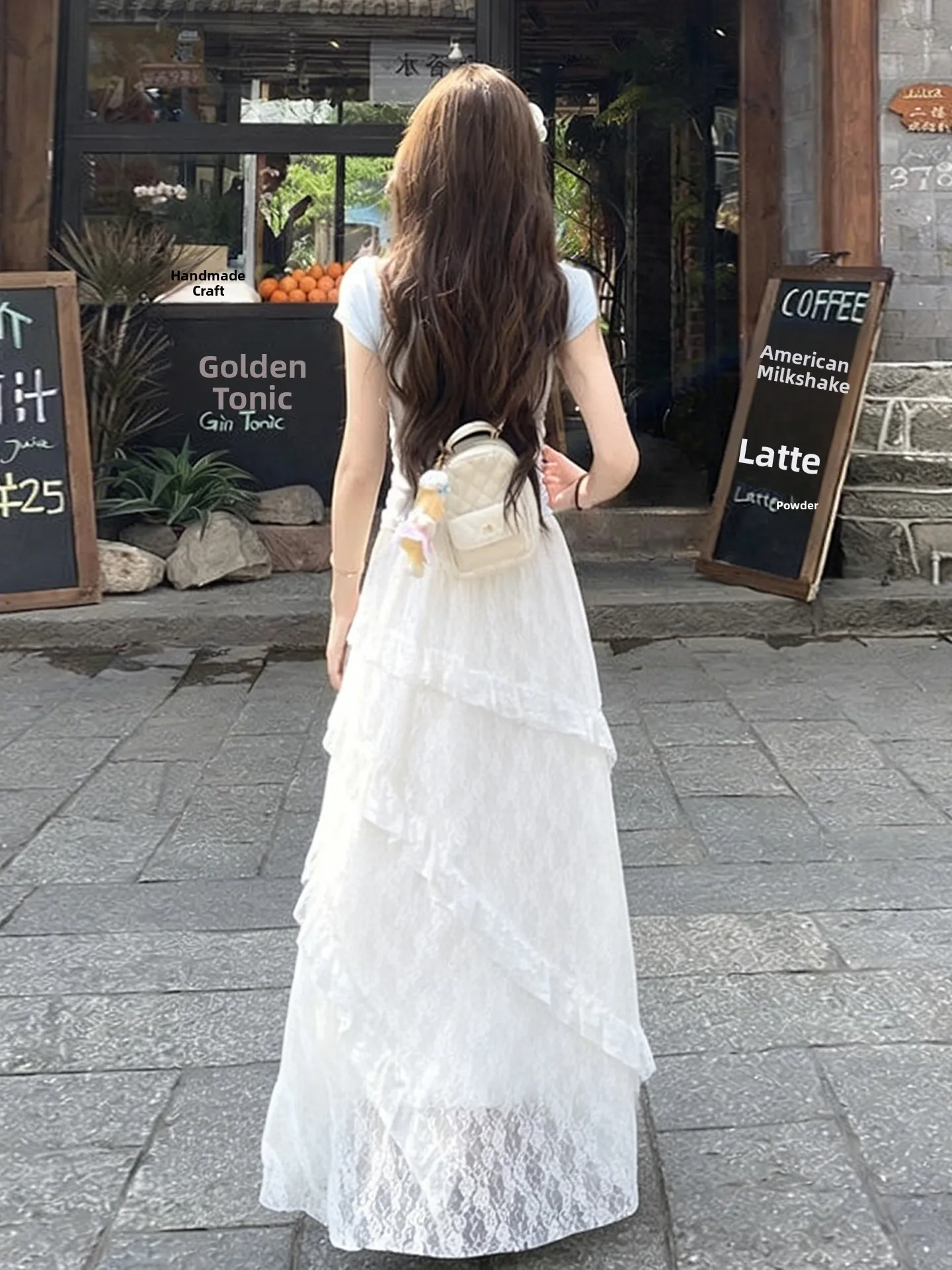

White Lace Mesh Cake Skirt Women's Summer Elegance High Waist Draped Asymmetrical A-Line Long Skirt Breathable Skin-Friendly