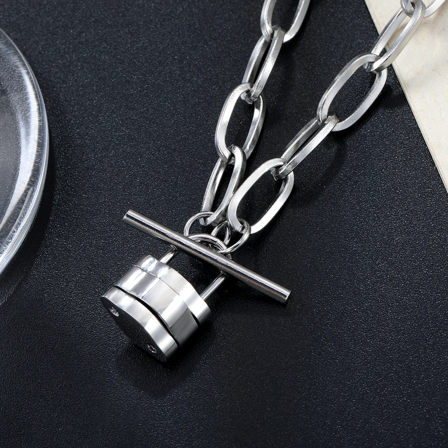 316L Stainless Steel Lock Pendant Thick Cuban Chain Necklace for Male Female Fashion Exaggerated Punk Couple Anniversary Gifts