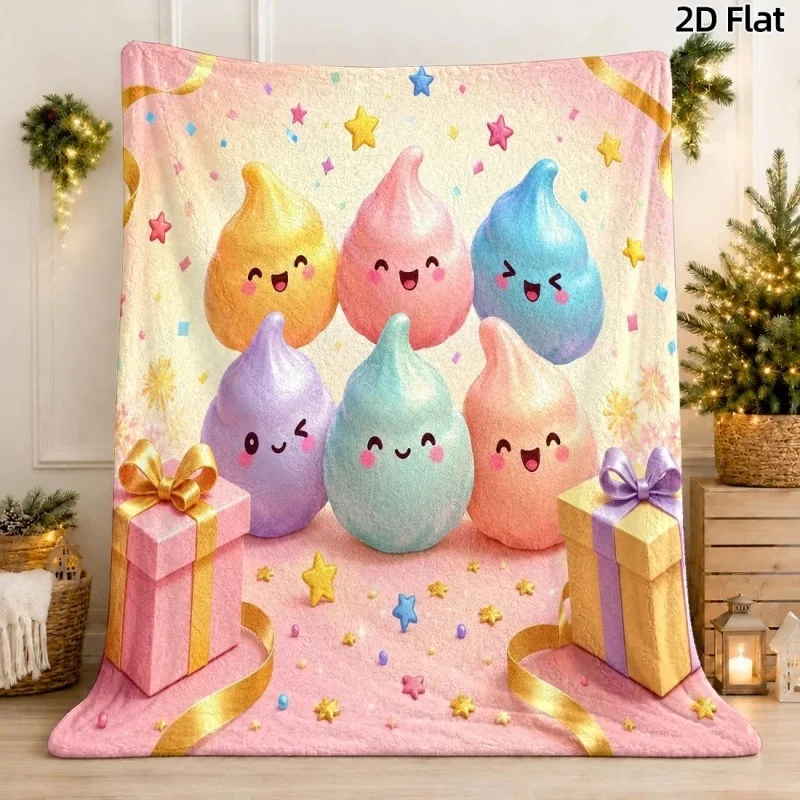 Flannel Throw Blanket Cartoon Fast Food Burger Waffle Fries Drink Print Soft Lightweight Fun Home Decor Blanket