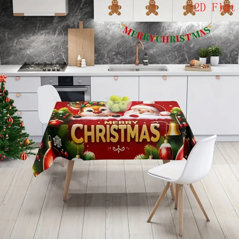 1pc [2D Flat Banner] Merry Christmas Decorative Tablecloth, Elegant Fashion Cartoon Santa And Reindeer Design - Suitable for Res