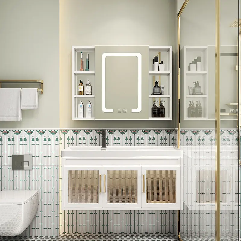 Space aluminum bathroom cabinet combination 44cm wide 50 ceramic integrated wall-mounted toilet washbasin