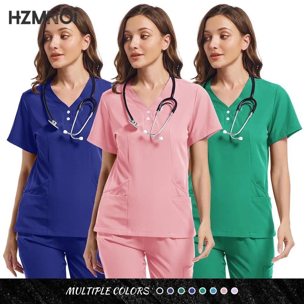 Tops+pant Medical Uniform Surgery Scrubs Shirt Short Sleeve Pet Shop Doctor Nurse Nursing Uniform Set Women Workwear Scrub