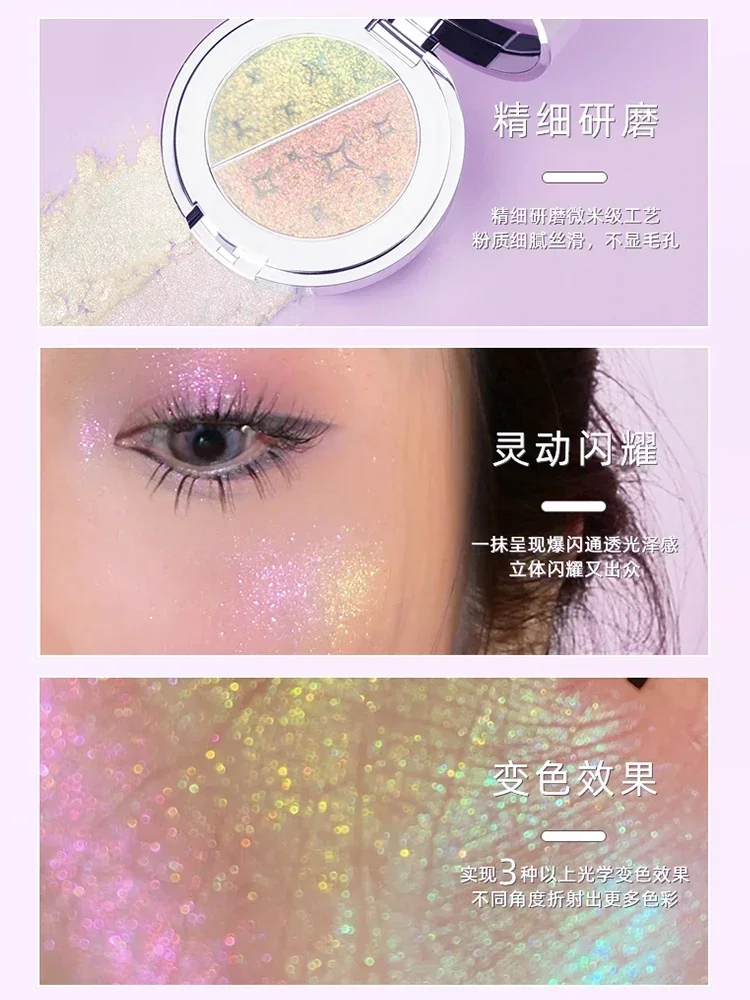 SERSEUL Original Chameleon Highlighter Pearlescent Eyeshadow Glitter Polarised Duo Contour Palette Face Highlighter Rare Beauty