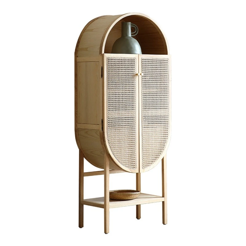 Modern minimalist wabi-sabi, home solid wood rattan creative side cabinet, wine cabinet