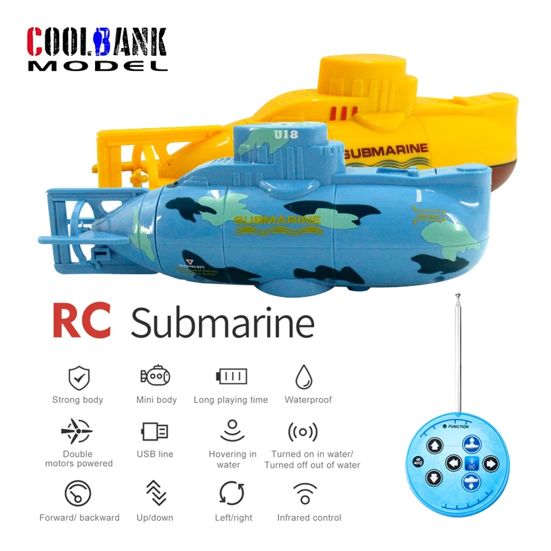 COOLBANK Mini zdalnie sterowana łódka RC 6-kanałowy statek zdalnie sterowany elektryczny okręt podwodny zabawki zdalnie sterowana imitacja Model