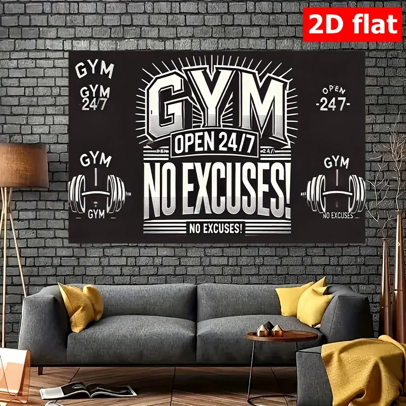 Motivational Gym Decor Tapestry Wall Art Poster Print for Fitness Studio Home Gym Workout Room Athletic Motivation No Excuses