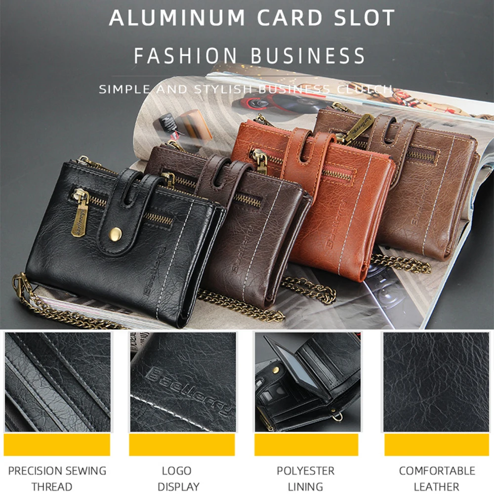 

Retro Men PU Leather Wallet Pocket Double Zipper Moneybag Multi-Function ID Bank Card Holder Coin Purse Male Business Gift