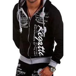 New Casual Men Drawstring Elastic Waist Letter Printed Loose Sports Cardigan Casual Loose Printed All-match Vintage Hoodie