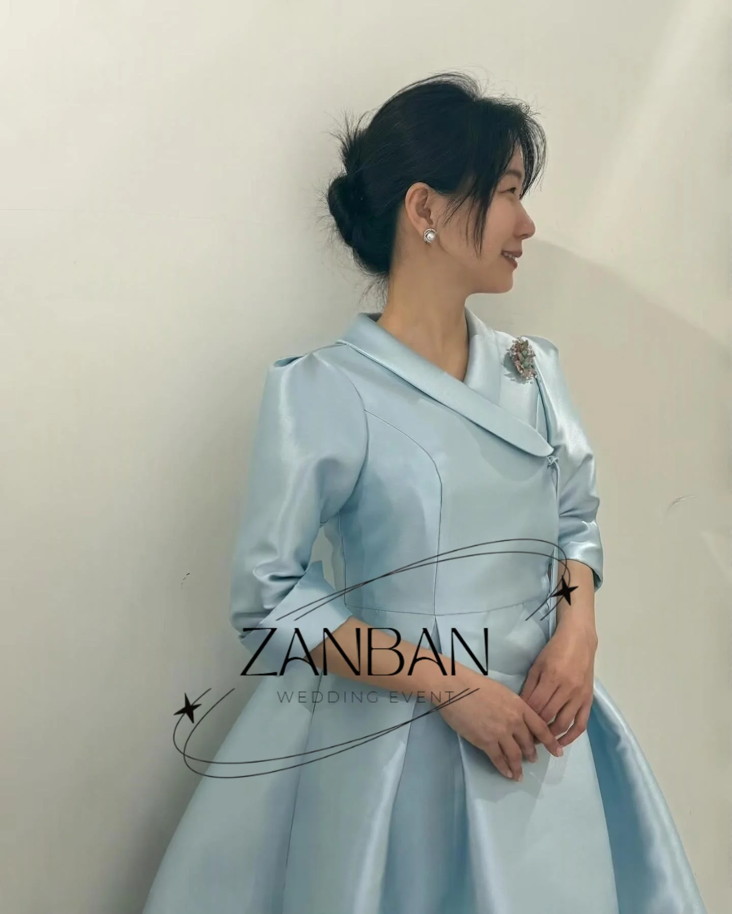 ZanBan New Korean Hanbok Evening Dress Customized Formal Prom Dress Satin V-Neck Half Sleeves 웨딩드레스 Occasion Party Evening Gown