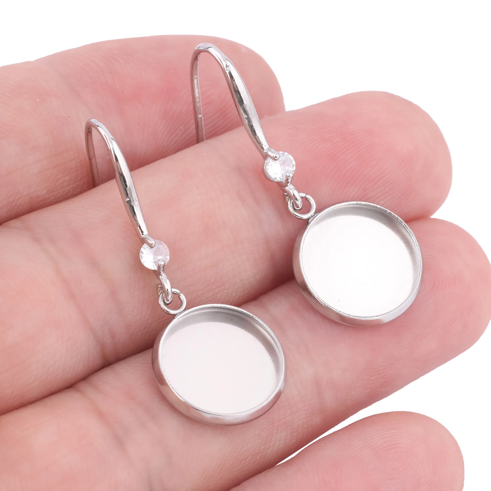 10pcs Stainless Steel Fit 12mm Cabochon Earring Base Setting Blanks Diy Zircon Stone Earrings Hooks Findings For Jewelry Making