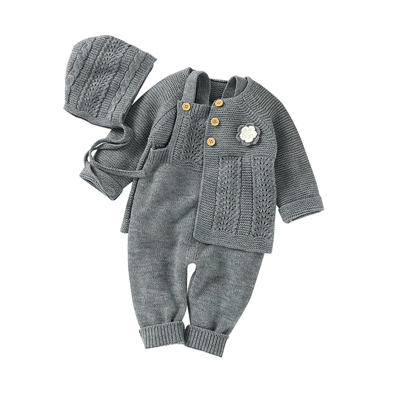 Winter Baby Clothes Sets Autumn Toddler Kids Casual Long Sleeve Jackets+Rompers+Hats Outfits 0-2Y Children Outwear Costumes 3pcs