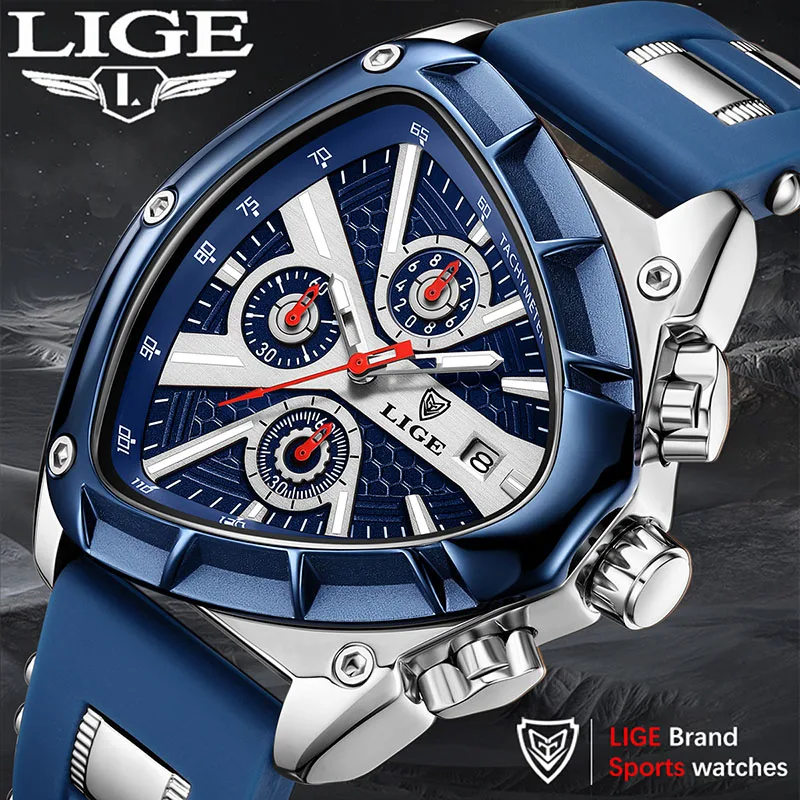 

LIGE Outdoor Sport Watches For Men Fashion Military Waterproof Men's Quartz Watch Casual Irregular Dial Chronograph Montre Homme