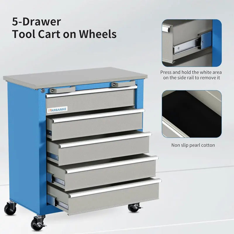 AIRAJ Tool Cart 5-Layer Professional Tool Cabinet Garage Rust-Proof Tool Trolley Workshop Large Capacity Storage Organizer Tools