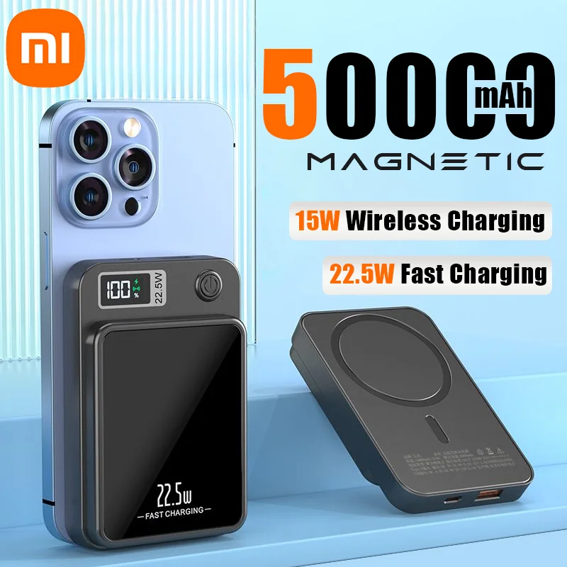 Xiaomi 2024 New 50000mAh Wireless Power Bank Magnetic Qi Portable Powerbank Type-C Mini Fast Charger For iPhone Samsung Lenovo