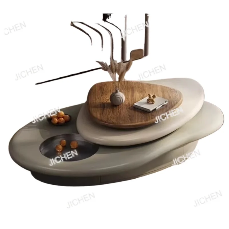 

Rotatable Coffee Table Retro Luxury Living Room Durable Easy To Clean Storage Wooden Center Table