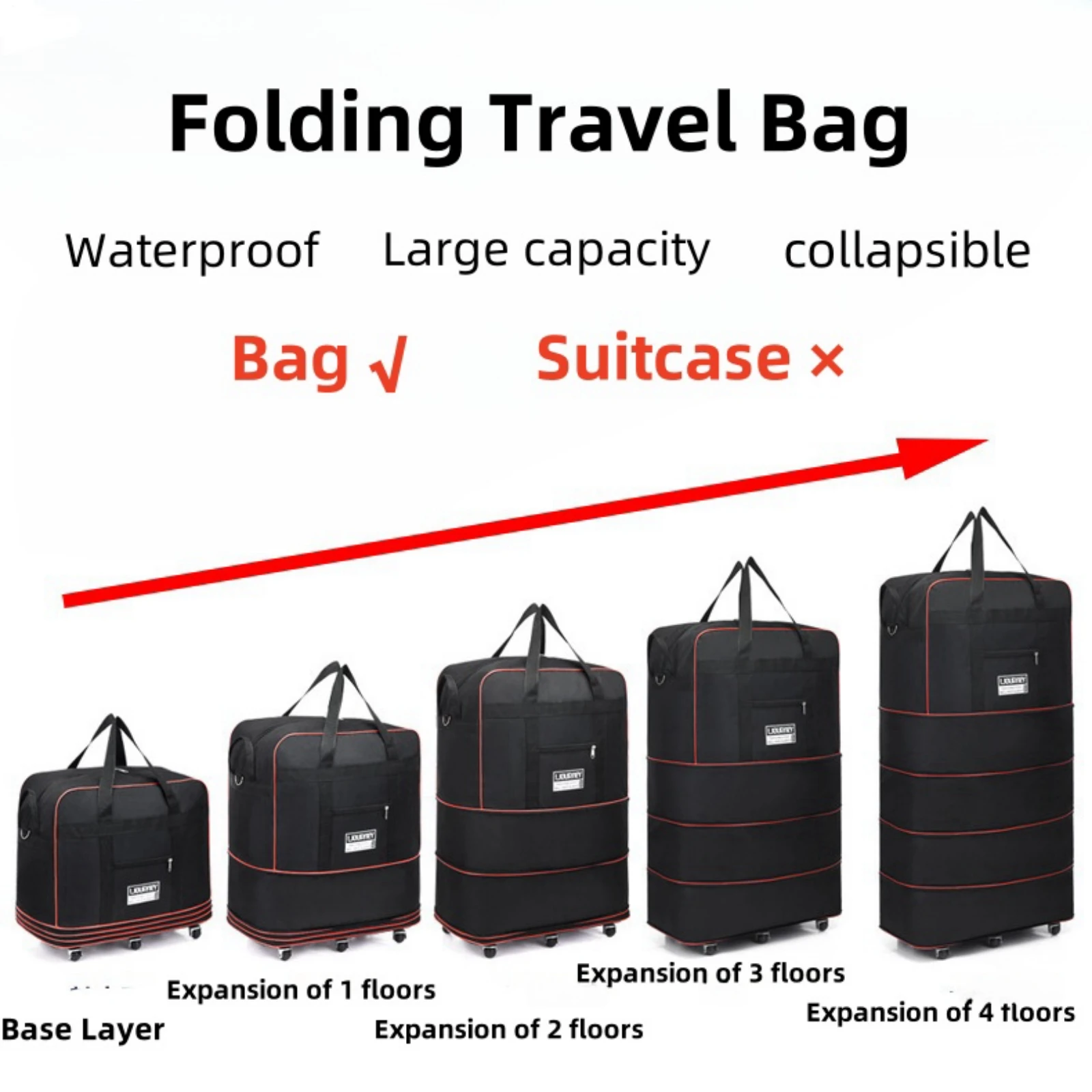 1PC Large Capacity Expandable Wheeled Travel Bag, 6 Wheels Folding Waterproof Duffel Bag, Multifunctional Travel Bag