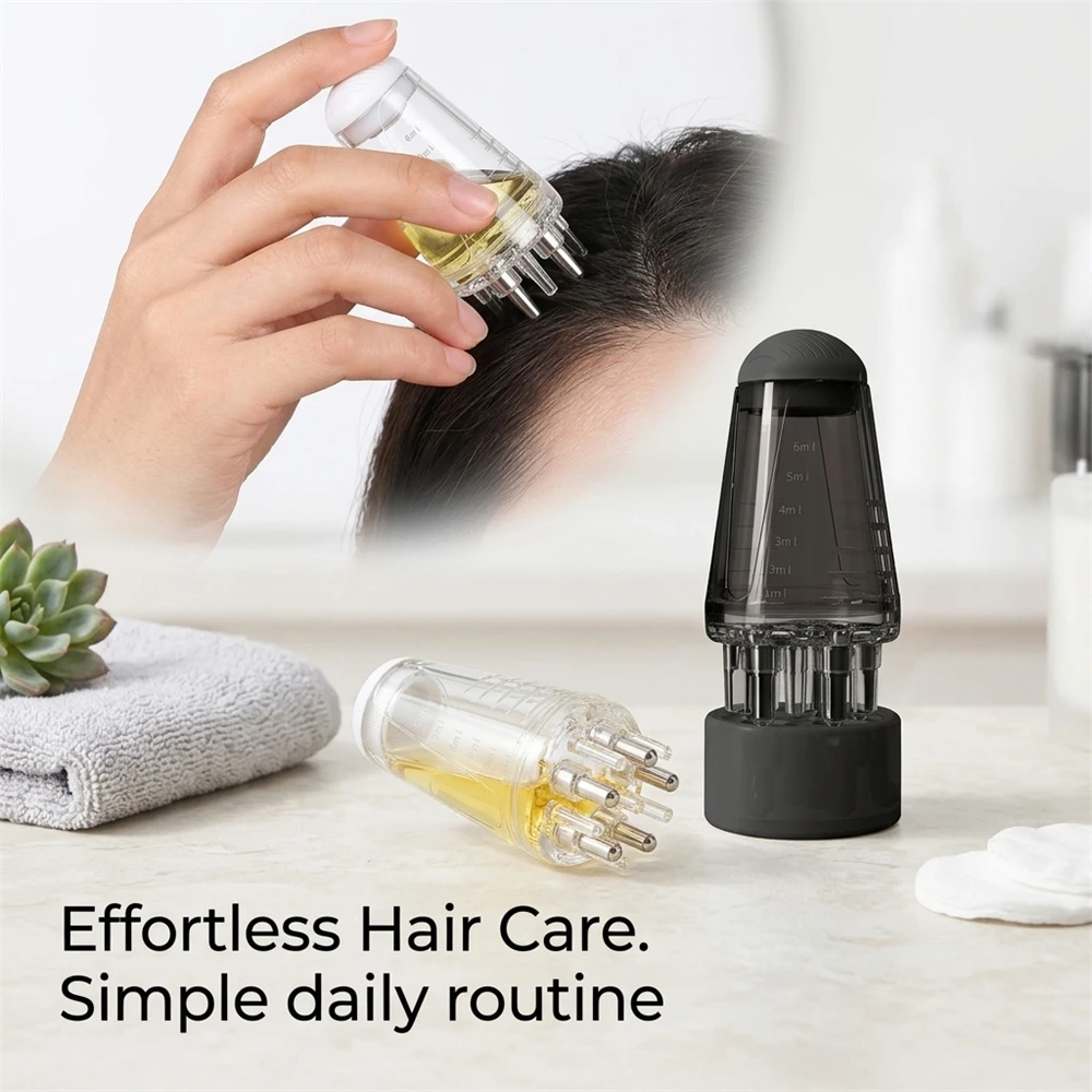 6ml Scalp Applicator Liquid Comb 5 Roller Ball Teeth Hair Oil Dispenser 5 Massage Pillars Minoxidil Hair Growth Massager Brush