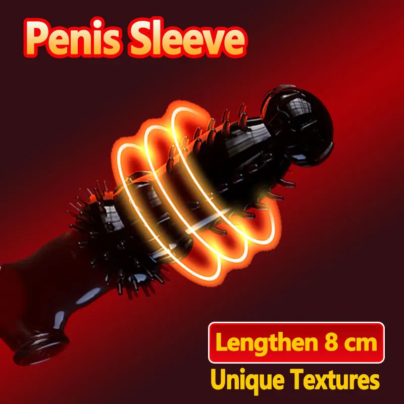 Reusable Penis Extender Cock Rings Delay Ejaculation Penis Condoms Dick Sleeve TPE Glans Cover Enlargement Sex Toys For Men