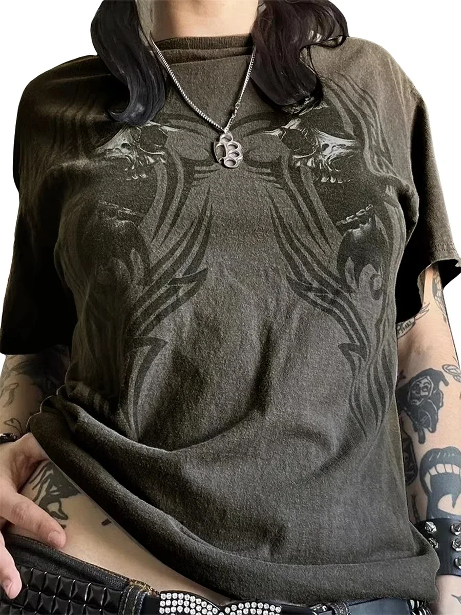 

2025 Men's and women's gothic top print casual loose summer basic short-sleeved T-shirt street aesthetic clothes