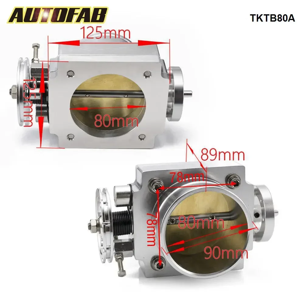 AUTOFAB Universal Aluminum 80MM Throttle Body Intake Manifold Dor RB25/2JZ/EVO 1-6/ Petrol 4.8/CRUSIER 4.5L-78mm*78mm TKTB80A