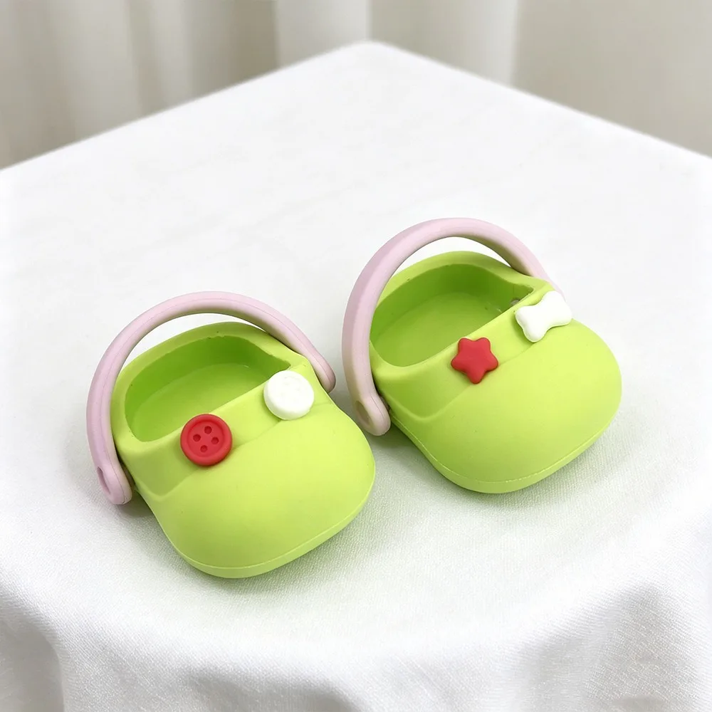 1 Pair Round Toe Doll Big Head Shoe Mini Simulation Silicone Mini Slippers Cute Cartoon Cotton Doll Slippers Dollhouse Miniature