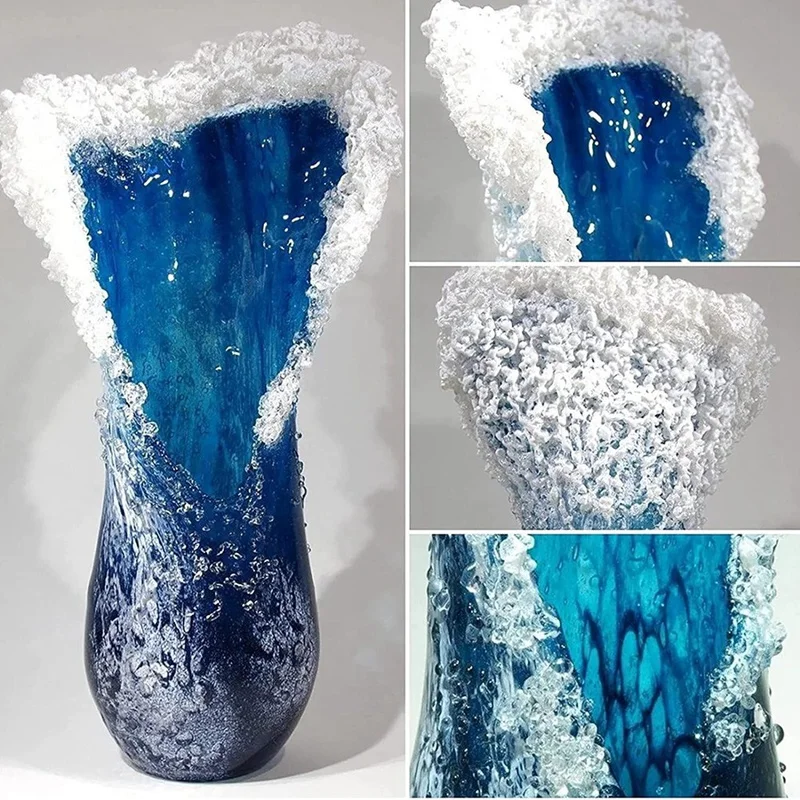 BEAU-Sea Wave Vase, Wavy Vase Resin Blue Wavy Vase For Office Living Room Decorations Coffee Shop Decor 30Cm