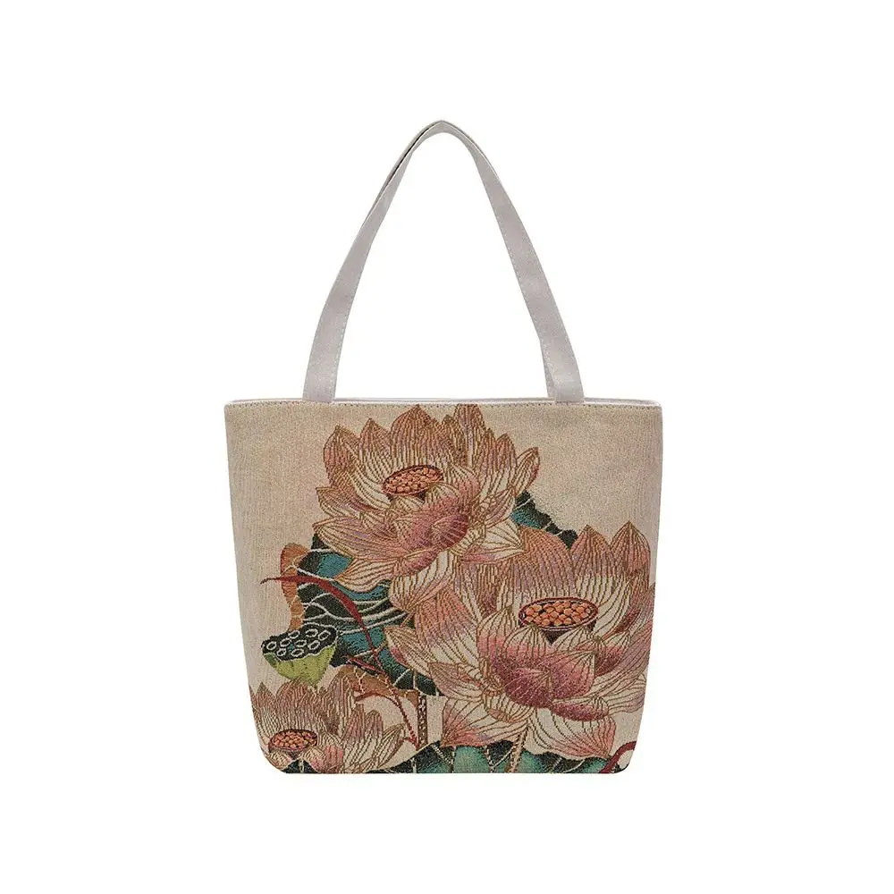 

Creative Lotus Printing Canvas Bag Reusable Large capacity Tote Bags Simple Versatile Grocery Totes Bags